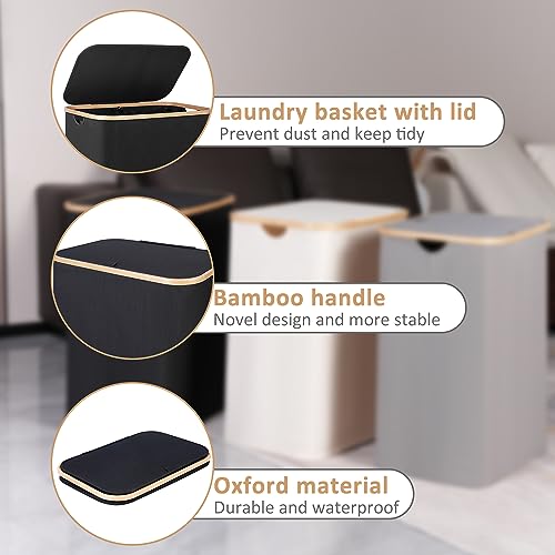 IEGrow Laundry Hamper with Lid,150L Laundry Basket with 2 Mesh Bags,Black | Dirty Clothes Hamper Basket with Bamboo Handle for Clothes Towels - color: Black, size: 150L