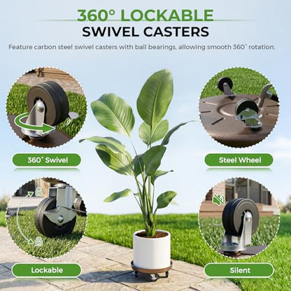 Plant Caddy With Wheels 13" Metal Plant Saucers for Indoors 350 Lb Capacity | Rolling Plant Stand, 360° Locking Casters Heavy Duty Planter Caddies, Rustproof and Waterproof, and Easy to Move, 1 Pack - size: 1 PACK 13 INCH