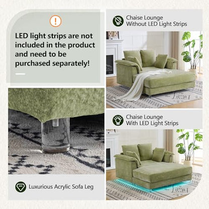 VINGLI Modern Floating Chaise Lounge Chair with Acrylic Legs, Upholstered Cushion Deep Seat Lounge Sofa with Iron-Wood KD Frame, Pillow Armrest, Accent Chair for Living Room, Play Room Apartment - color: Light Green, style: Modern