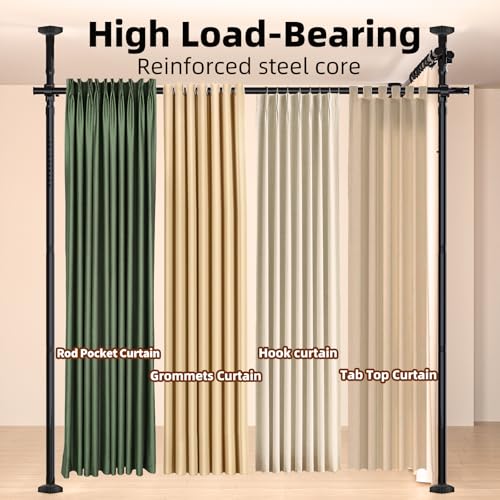 Room Divider, Tension Curtain Rod No Drilling,4-10ft(H) 28-140inch(W) Wall Divider for Room Separation, Heavy Duty Room Partition Separator, Adjustable Folding Privacy Screens,Black