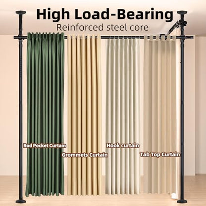 Room Divider, Tension Curtain Rod No Drilling,4-10ft(H) 28-140inch(W) Wall Divider for Room Separation, Heavy Duty Room Partition Separator, Adjustable Folding Privacy Screens,Black