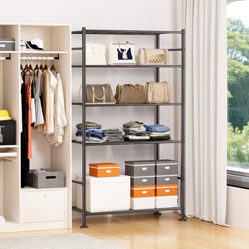 BolDuck 5 Tier Shelf Organizer Rack, Metal Shelving Unit with Adjustable Leveling Feet, Space-Saving Storage Shelves for Garage Closet Laundry Bathroom Kitchen Pantry, 33.07”Wx12.6”Dx72.04”H,Black - size: 5 Tier Shelf