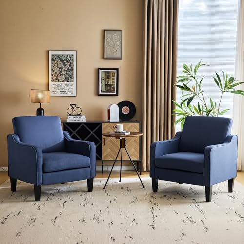 VINGLI Mid century Modern Accent Chair,Navy Blue Fabric Accent Chairs for Living Room Upholstered Armchair with Scooped Arms for Bedroom,Apartment,Studio,Office,Waiting Room - color: Navy Blue