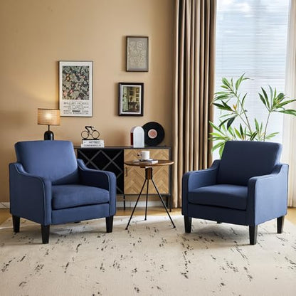 VINGLI Mid century Modern Accent Chair,Navy Blue Fabric Accent Chairs for Living Room Upholstered Armchair with Scooped Arms for Bedroom,Apartment,Studio,Office,Waiting Room - color: Navy Blue