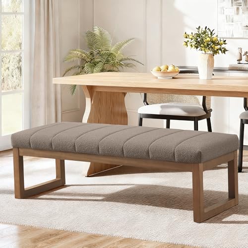 Zihanhome 52.7" Bedroom Bench for End of Bed, Modern Upholstered Teddy Fabric Entryway Bench & Dining Bench, Footrest Stool Bench with Solid Wood Frame for Bedroom, Living Room (Dark Brown) - color: Dark Brown