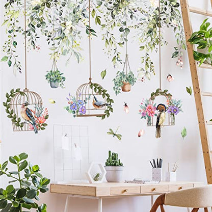 Runtoo Birdcage Plant Leaves Wall Stickers Flower Hanging Vine Wall Decals Living Room Bedroom Nursery Home Decor - color: Hanging Vines Birdcage