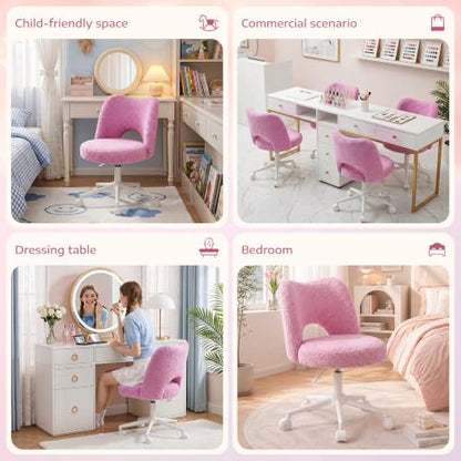 DurayLoly Vanity Chair with Wheels & Open Back,Light Purple | Soft Teddy Fabric, Armless, 6" Thick Cushion, Height Adjustable, 300 lbs, 360° Swivel for Vanity Table, Home Office - color: Light Purple