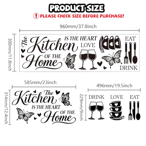 Kitchen Quotes and Tableware Wall Decals, Wall Stickers Decor | 2 Sheets 11.8"x37.8" Vinyl Removable Peel and Stick Murals, Plant Decor for Bedroom, Bathroom, Office, Classroom & Home - style: Kitchen Quotes and Tableware