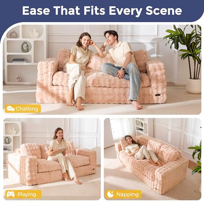 MAXYOYO 3-Seater Boneless Sofa Couch, Modern Bubbled Sofa for Living Room, Soft Bean Bag Chair High-Density Foam Couch with Pillows, No Assembly Required - color: Bubble Pink, size: 3 Seater