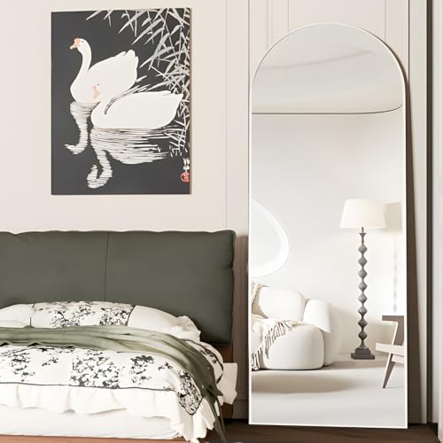 Full Length Mirror 56"x16" Arch Floor Mirror with Stand Arched Mirrors Full Body Mirror Silver Standing Hanging or Leaning Against Wall for Bedroom Entry - color: Silver, size: 56"L x 16"W