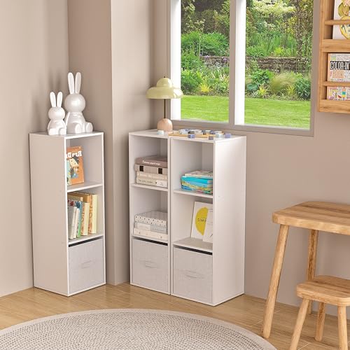 Wooden Cube Storage Organizer with Closed Back Panel,White Cube Shelf Cubby Storage Organizer with Compartments for Living,Bookshelf,Storage Organizers (White, 3 Cube-11in) - color: White, size: 3 Cube-11in