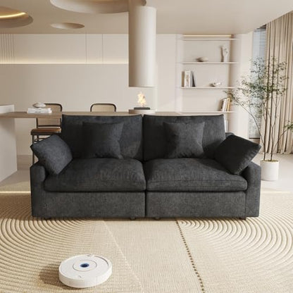 Cloud Couch Modular Sectional Sofa,82.68" Oversized LoveSofa, Down Filled Convertible Wide Seater for Living Room Set, Covers Washable&Replaceable,Black - color: Black, size: 2 Seater