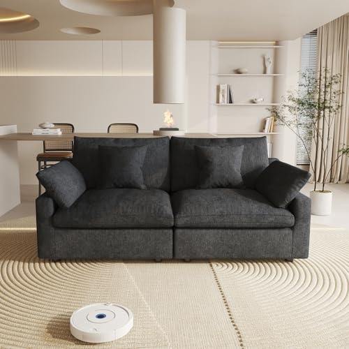 Cloud Couch Modular Sectional Sofa,82.68" Oversized LoveSofa, Down Filled Convertible Wide Seater for Living Room Set, Covers Washable&Replaceable,Black - color: Black, size: 2 Seater