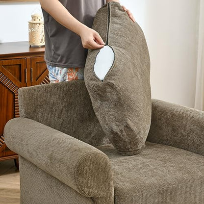 Eafurn Modern Chenille Accent Chair with Ottoman for Small Space, Comfy Upholstered Reading Chairs Lounge Armchair with Foot Rest, Sturdy Solid Wood Frame for Living Room - color: Brown 37.5"