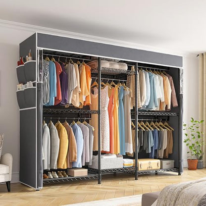Raybee Clothes Rack with Cover,Clothing Racks for Hanging Clothes,Portable Closet, Adjustable,Metal,Max Load 900lbs,Black - color: Black, style: Clothing Rack with Cover