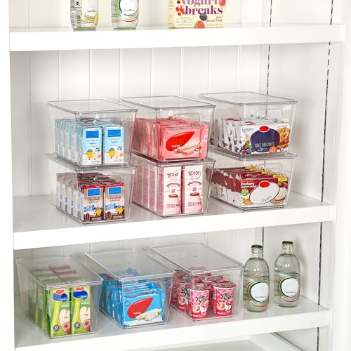 Vtopmart 6 Pack Clear Stackable Storage Bins with Lids, Medium | BPA-free Plastic, Organize Vertically, For Pantry Kitchen Fridge Cabinet Closet Bathroom, Built to Last, Easy to Move - size: M(10"L x 6"W x 5"H)