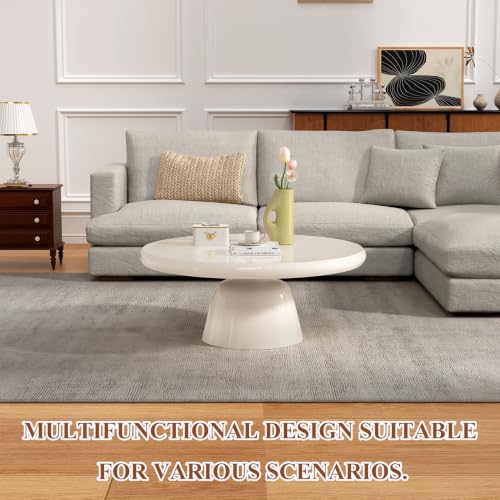 Handmade Round Pedestal Coffee Table (B) | Modern White Round Pedestal Coffee Table, Minimalist Circle Center Table for Living Room & Apartment - size: B