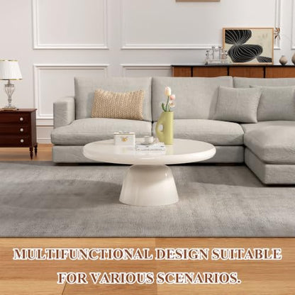 Handmade Round Pedestal Coffee Table (B) | Modern White Round Pedestal Coffee Table, Minimalist Circle Center Table for Living Room & Apartment - size: B