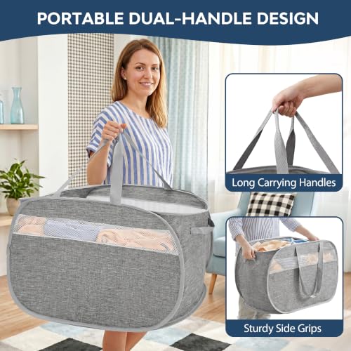 100L Collapsible Laundry Baskets, Foldable Dual Handles Laundry Hamper Grey | Lightweight, Easy to Carry, Up and Downstairs, Tear-Proof, Space-saving, for Laundry Room, Bedroom, Bathroom, Travel, Dorm - color: 100L Gray