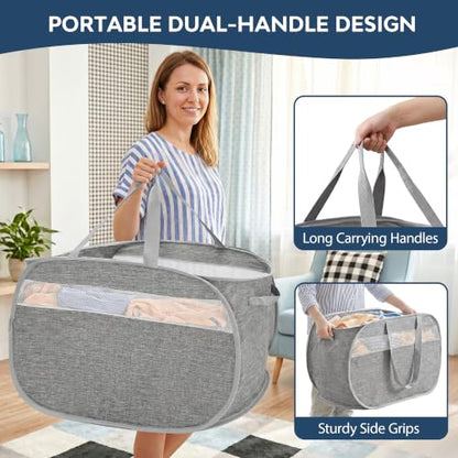 100L Collapsible Laundry Baskets, Foldable Dual Handles Laundry Hamper Grey | Lightweight, Easy to Carry, Up and Downstairs, Tear-Proof, Space-saving, for Laundry Room, Bedroom, Bathroom, Travel, Dorm - color: 100L Gray