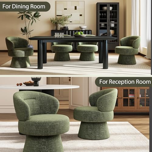 360° Swivel Accent Chair, Modern Chenille Barrel Chairs with Curved Back, Upholstered Round Lounge Chairs for Living Room, Bedroom, Vanity, Reading Nook, Small Spaces, Olive Green - color: Green 01, size: 1 Chair