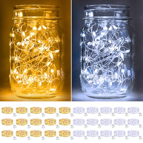 btfarm 30 Pack Fairy Lights Battery Operated Twinkle Lights with 3 Modes | 7Ft 7Ft 20 Led String Light, Waterproof Bulk Small Mini Silver Wire for Christmas Mason Jars Wedding Table Centerpiece - color: 2 Colors, size: 30 Pack
