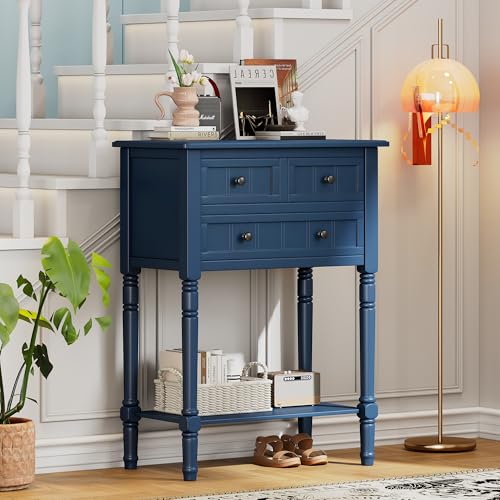 Knocbel Narrow Console Table with 3 Storage Drawers and Bottom Shelf, Entryway Hallway Foyer Slim Sofa Table for Small Spaces, Easy Assembly (Navy Blue) - color: Navy Blue