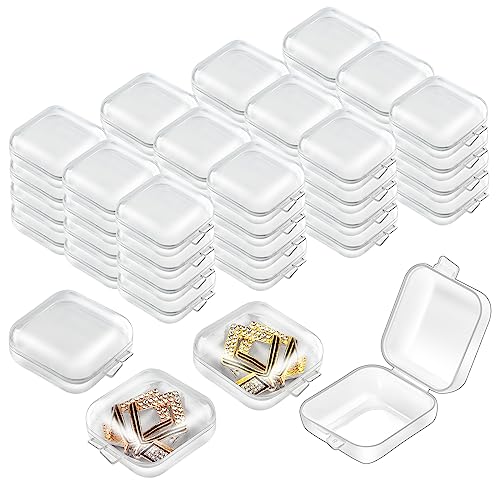 Mototo 60 Pieces Mini Plastic Jewelry Box Clear Storage Box Small Storage Containers with Hinged Lids for Beads Jewelry Earrings Chains Earplugs Craft, 1.4 x 1.4 x 0.7 Inches - style: 60 Pieces