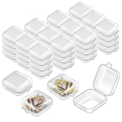 Mototo 60 Pieces Mini Plastic Jewelry Box Clear Storage Box Small Storage Containers with Hinged Lids for Beads Jewelry Earrings Chains Earplugs Craft, 1.4 x 1.4 x 0.7 Inches - style: 60 Pieces