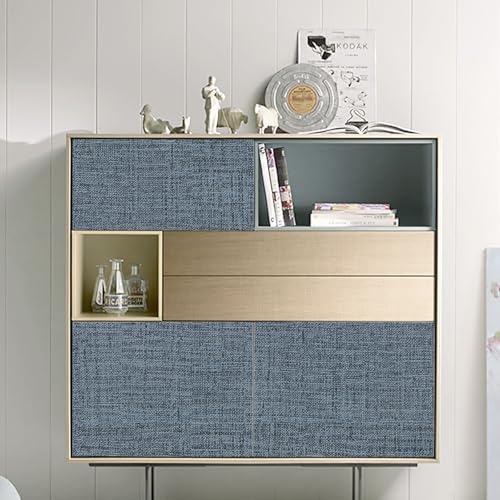 Blue Gray Grasscloth Peel and Stick Wallpaper 17.3"x1200" Faux Linen Textured Contact Paper Removable Self Adhesive Vinyl Wallpaper for Bedroom Bathroom Kitchen Cabinets - color: Blue/Gray, size: 17.3" x 1200"