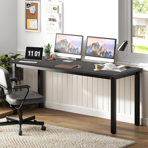 55 inch Large Computer Desk Wood, Modern Simple Style Desk for Home Office, Bedroom, Study Student Writing Desk, Small Spaces, Black Metal Frame, Dark Walnut Top - color: Dark Walnut, size: 55"