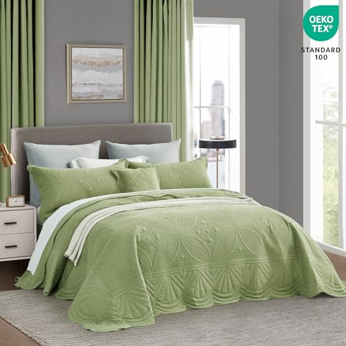 DaisyHuang Bedspread - Full Size Bedding Cover - Modern & Contemporary Coverlet Set, Real Stitching, Reversible, Lightweight, 5 Piece, Sage Green - color: Sage Green, size: Full(96"x110")