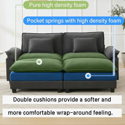 86" Modular Sectional Sofa, Comfy Deep Cloud Couch with Ottoman | Couches for Living Room, Sofa Bed, Modular Couch, Deep and Wide Seat, Velvet Sofa Sleeper with Throw Pillows, Blue Grey - color: Blue Gray, size: 86 Inch 4