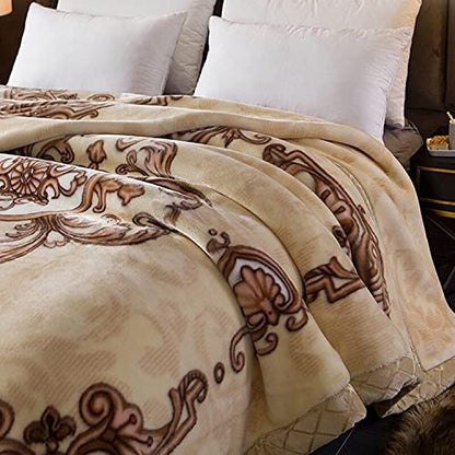 LGYKUMEG Korean Mink Throws Blanket 71" × 87" Silky Soft and Warm, 2 Ply Thick Winter Fleece Reversible Raschel Blanket,Beige and Brown,6.6Lb (180×220cm3kg) - color: Beige and Brown, size: 71x87in/6.6lb