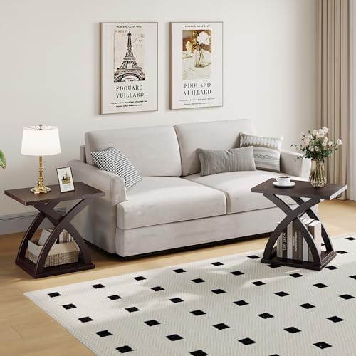 ChooChoo Side Table, Modern End Table with Storage Shelf, X-Design | Simple shape, Living Room, Brown - color: Espresso, size: 15.7"D x 21.7"W x 19.6"H