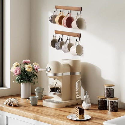 SCUNDA Mug Hook for Wall, 180° Swivel Hooks for Cups, Wooden Wall Mounted Rotatable Hooks for Hanging Mugs, Hats, Keys, Kitchen Utensils, Robe, Towel, Strong Metal Hook with Wood Base (2, Brown) - color: Brown