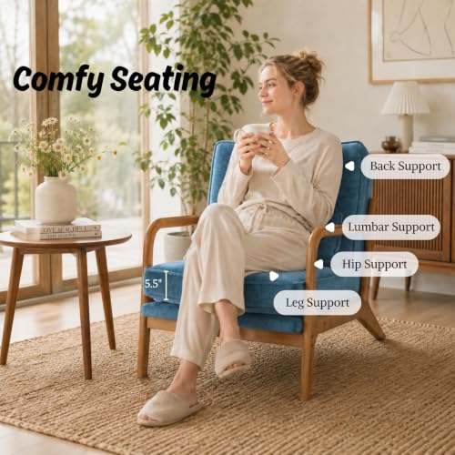 Karl home Mid-Century Modern Accent Reading Chair, Blue | Chenille Upholstered, Solid Wood Frame, Soft Cushion, Lumbar Pillow, Lounge Armchair for Living Room, Bedroom, Balcony, Study - color: Chenille Blue