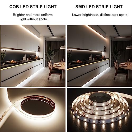 Pandery COB LED Strip Lights Cool White,24V Dimmable led Light Strip KIT with Remote and app Control,6000K 50FT/15m 8mm Wide Ra>90 Cuttable Flexible Strip Lights for Bedroom,Wardrobe,Cabinet - color: 6000K Cool White, size: 50FT