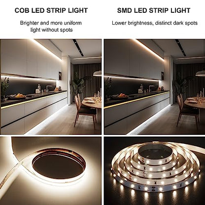 Pandery COB LED Strip Lights Cool White,24V Dimmable led Light Strip KIT with Remote and app Control,6000K 50FT/15m 8mm Wide Ra>90 Cuttable Flexible Strip Lights for Bedroom,Wardrobe,Cabinet - color: 6000K Cool White, size: 50FT
