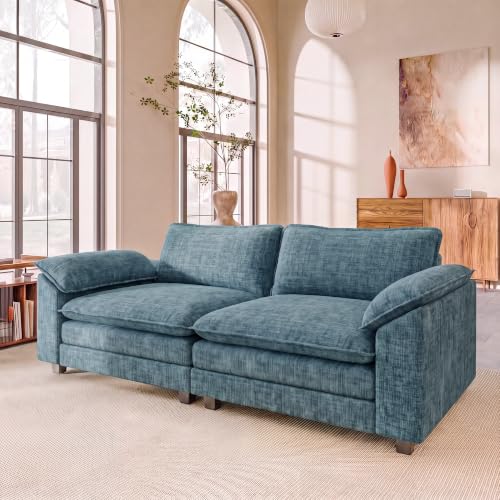 JUMMICO 79" Loveseat Sofa, Cloud Couch, Deep Seat, Dark Blue | Comfy Chenille, Double Layer Cushion, Wide Armrest, High-Density Foam, 2 Seat Couch for Living Room Apartment, Small Spaces - color: Dark Blue, size: Loveseat Sofa