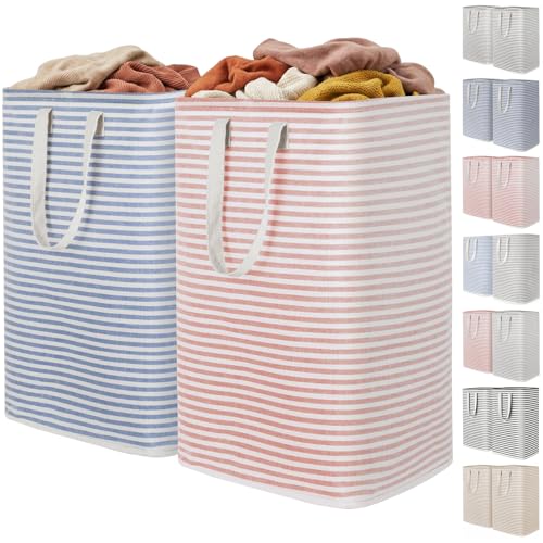 Lifewit 2 Pack Laundry Basket 80L Each, Collapsible Clothes Hamper with Reinforced Handles, Freestanding Waterproof Design for Bedroom and Laundry Room, Pink&Blue 160L Total - color: Blue-Pink, size: 80L