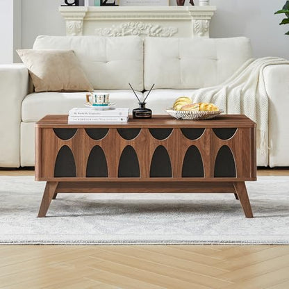 Bifins Coffee Table, Lift Top Coffee Table with Hidden Compartment | Mid Century Modern Coffee Table with Storage, Rectangular Center Table with Lift Tabletop for Living Room - color: Walnut and Black