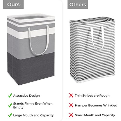 HomeHacks 2-Pack Large Laundry Basket, Waterproof, Freestanding Laundry Hamper, Collapsible Tall Clothes Hamper with Extended Handles for Clothes Toys in the Dorm and Family Gradient Grey, 88L | Waterproof, Freestanding, Collapsible Clothes Hamper with Re