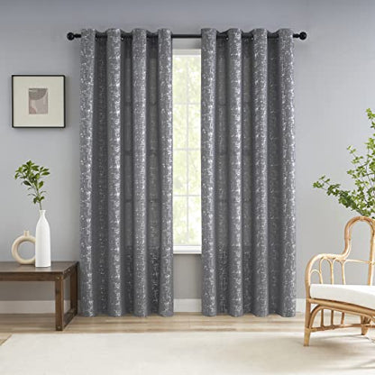 Taisier Home Silver Foil Print Linen Textured Curtains Geometric Dots Pattern Design Curtains for Nursery Toy Room Thermal Insulated Window Treatment 2 Panels 45" L,Soft Grey and Silver Drapes Print - color: Soft Grey/Silver, size: 52"W x 45"L (Pack of 2)