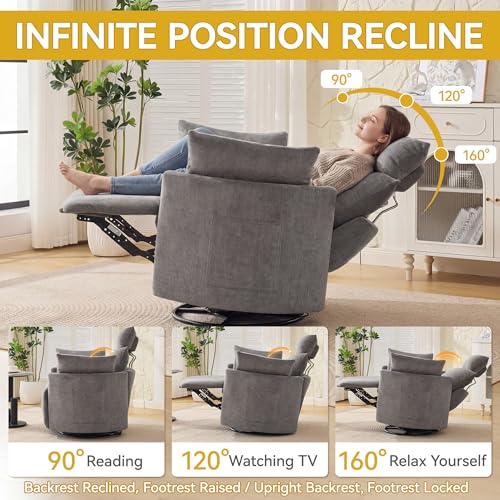 Manual Recliner Chair，Swivel Glider Rocking Chair Nursery, Light Grey | Barrel Nursery Glider Recliner with 2 Side Pockets, Adjustable Headrest, 30° Silent Rocking, 2 Pillows for Living Room - color: Light Grey, size: Manual