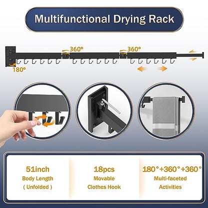 ZdwCyl Clothes Drying Rack Wall Mounted,Laundry Rack Wall Wount,Drying Rack Clothing for Laundry,Retractable Dryer Racks,Wall Mounted Drying Rack Collapsible, Black, Sandy Coating,3z-b01 - color: Black-basic