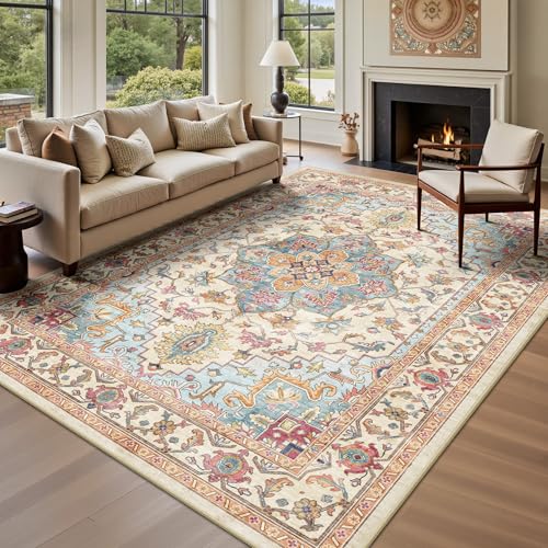 5x7 Area Rugs - Washable Rug Vintage Distress Boho Medallion Rugs for Living Room, Soft Non-Slip Backing Low Pile Carpet for Bedroom Dining Room Office Nursery Dorm Home, Vintage Orange - color: J-orange, size: 5' x 7' (Rectangular)