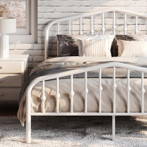 SHA CERLIN Full Size Metal Bed Frame with Wrought Iron-Art Headboard, White | Victorian Style Metal Platform Bed Frame, Wrought Iron-Art Headboard and Footboard, Under-Bed Storage, No Box Spring Needed - color: White, size: Full