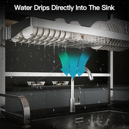 3 Tier Extra Large Stainless Steel Over The Sink Dish Drying Rack | Rust Proof Metal, Expandable Kitchen Sink Drainer, Counter Space Saving, Heavy Duty, Modern Silver, Multifunctional Storage - color: Silver, size: Over Sink 3 Tier