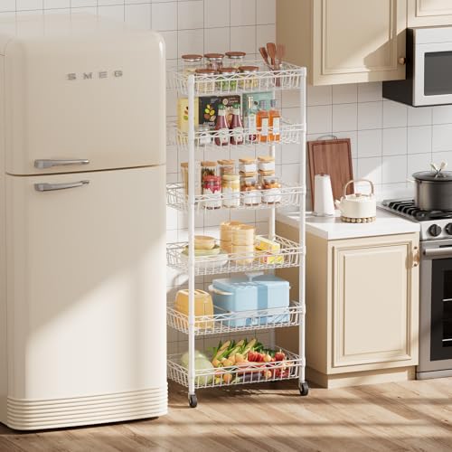 SINGAYE 6 Tier Shelf Wire Shelving Adjustable Storage Shelves Basket Rack | Adjustable Shelves with Wheels Metal Storage Unit Closet Bathroom Organizers Pantry Kitchen Garage Laundry Room White - color: White, size: 6-Tier[17"Dx12"Wx63"H]